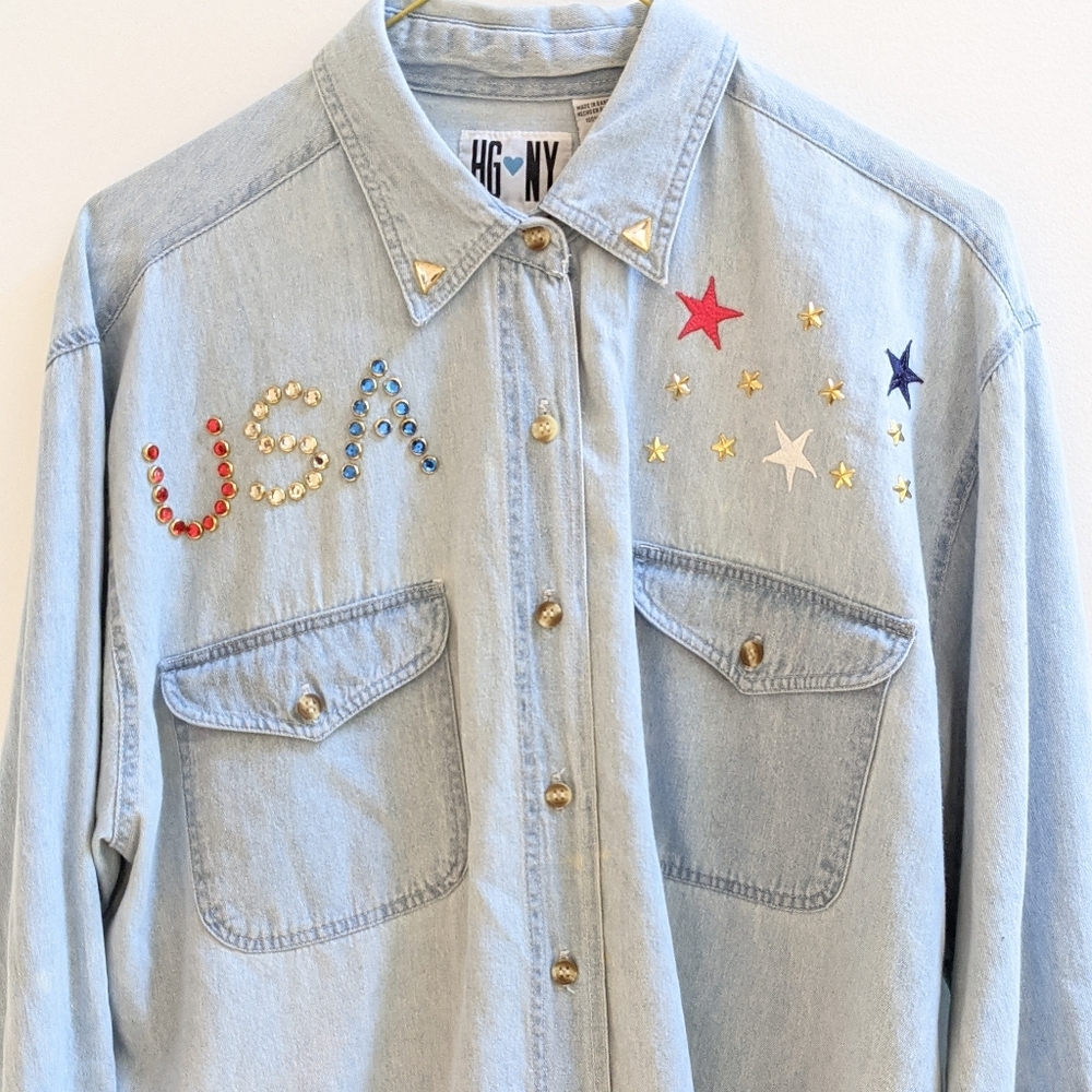Vintage denim patriotic button down